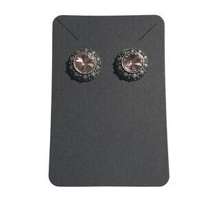 Pink Glass Crystal Rhinestone Stud Earrings Silver Tone Halo Women Barbie Core